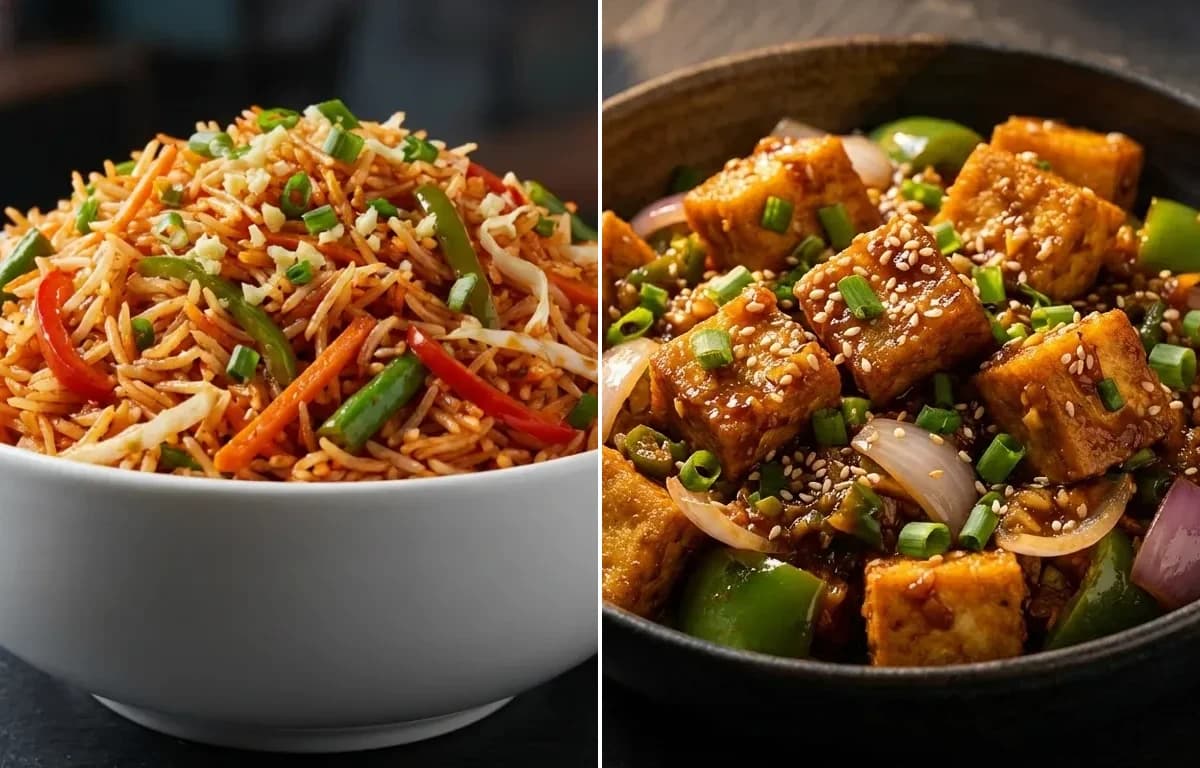 Schezwan Fried Rice with Garlic Tofu