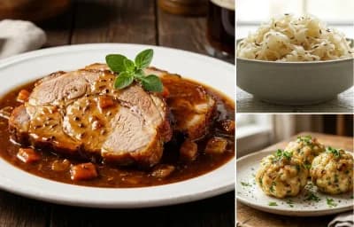 Schweinebraten with Sauerkraut and Bread Dumplings