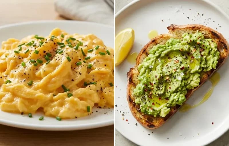 Scrambled Eggs with Avocado Toast and Banana