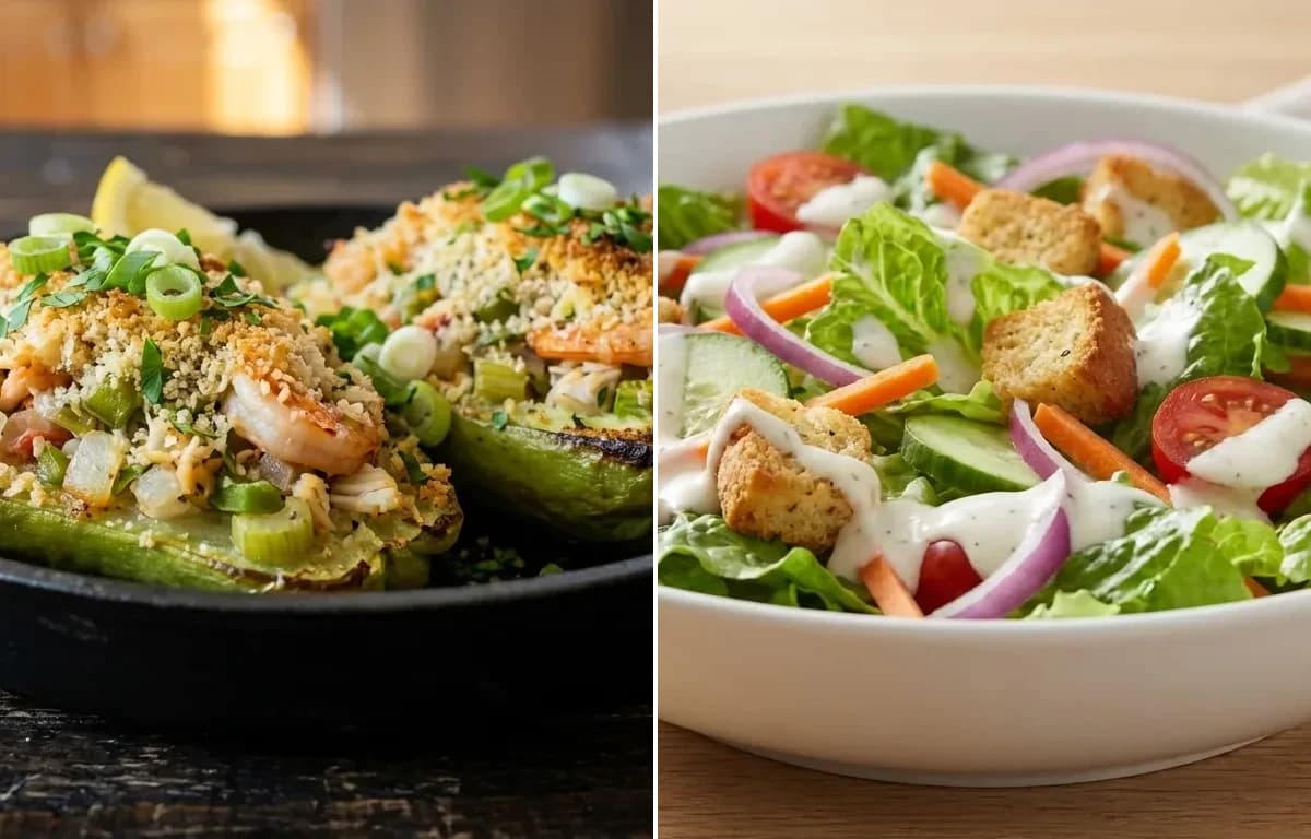 Seafood Stuffed Mirliton with Side Salad