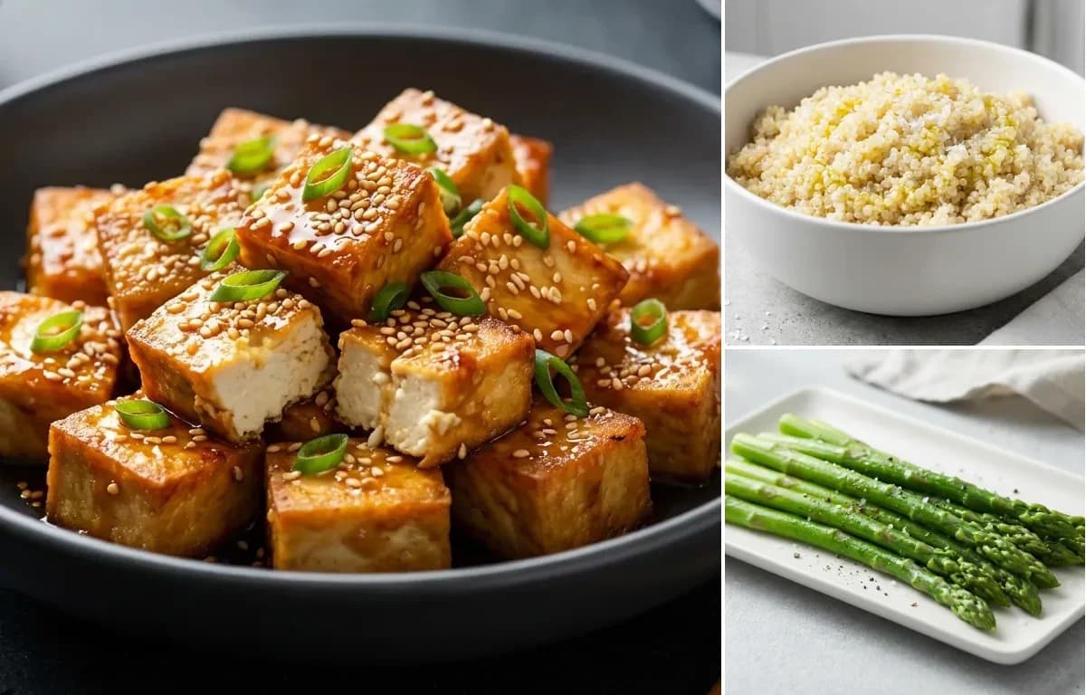 Sesame Tofu, Quinoa and Steamed Asparagus