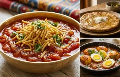 Sev Tamatar, Paratha and Egg Masala Curry