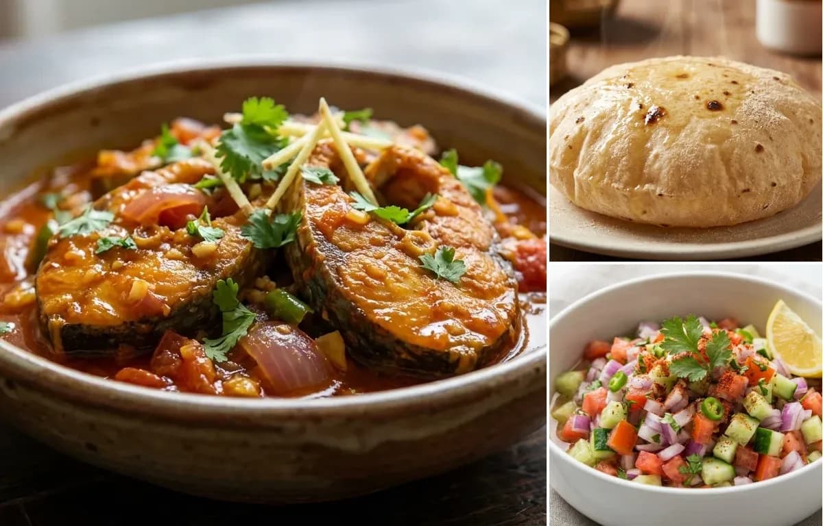 Seyal Macchi, Phulka and Kachumber Salad