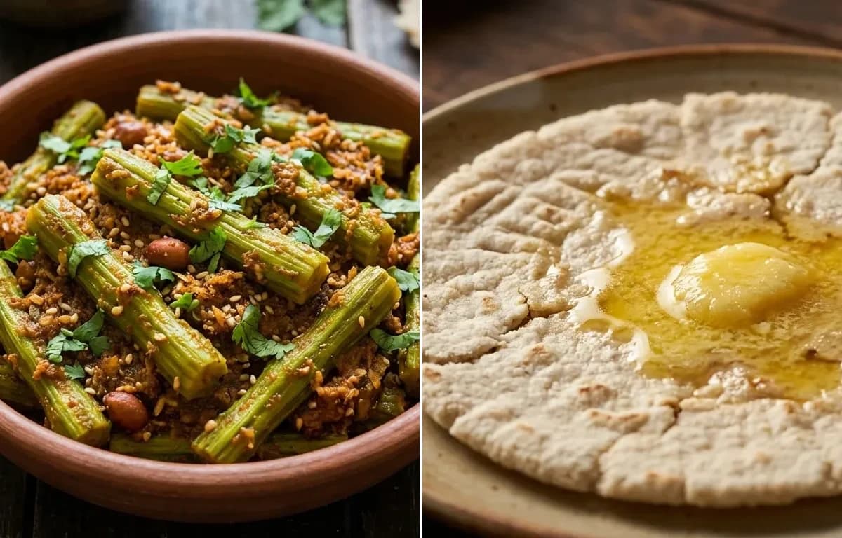 Shevgyachya Shenganchi Bhaji with Jowar Bhakri