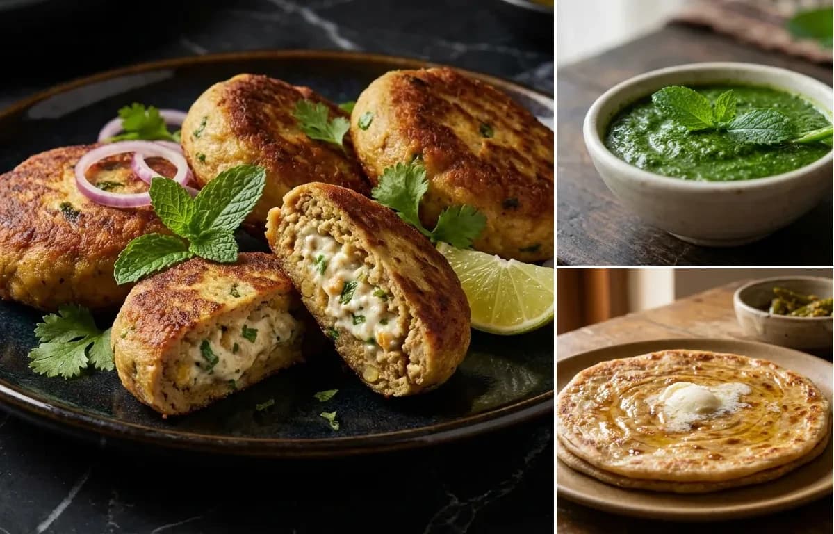 Shikampuri Kebab, Mint Chutney and Paratha