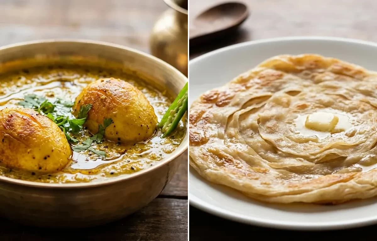 Shorshe Dim with Bengali Porota