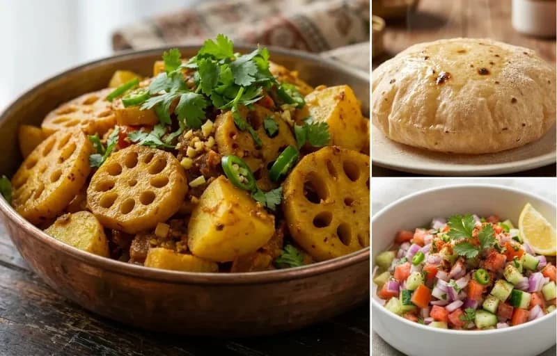 Sindhi Bhee Patata, Phulka and Kachumber Salad