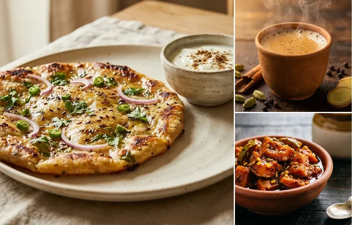 Sindhi Koki, Masala Chai and Mango Pickle