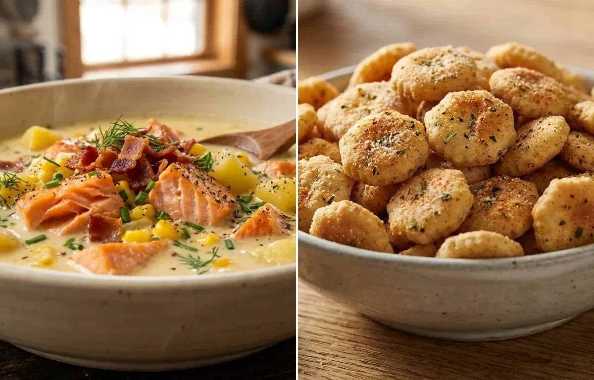 Smoked Salmon Chowder with Seasoned Oyster Crackers