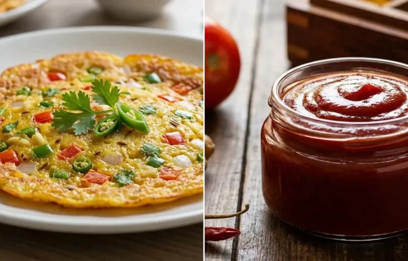 Sooji Cheela with Tomato Ketchup