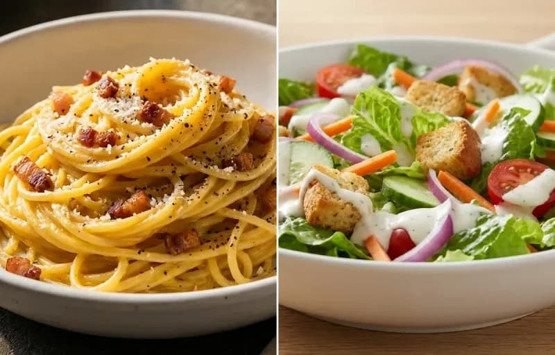 Spaghetti Carbonara with Side Salad
