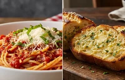 Spaghetti Marinara with Garlic Bread