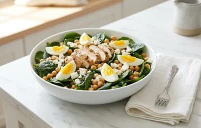 Spinach Chickpea Salad with Chicken Egg and Feta