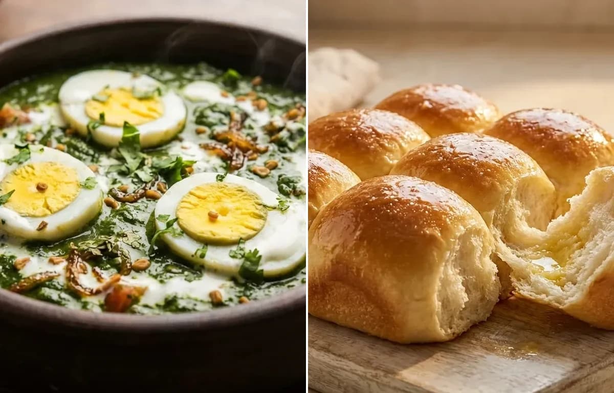 Spinach Egg Curry with Ladi Pav