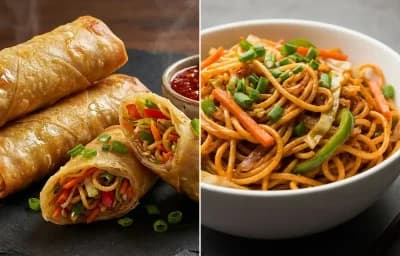 Spring Roll with Schezwan Noodles