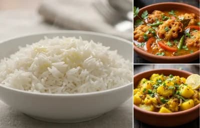 Steamed Basmati Rice with Boror Tenga and Aloo Bhaji