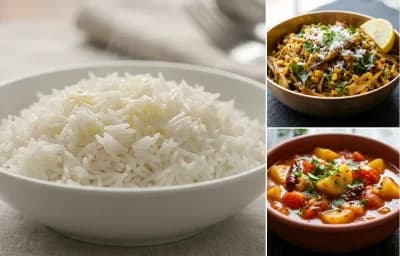 Steamed Basmati Rice with Koldil Bhaji and Bilahi Tenga