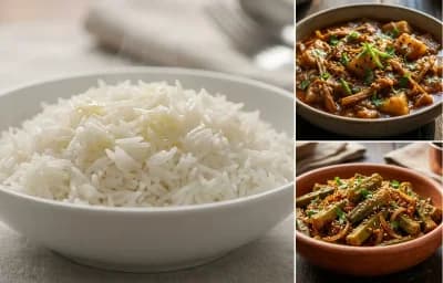 Steamed Basmati Rice with Koldil Khar and Til Wali Bhindi