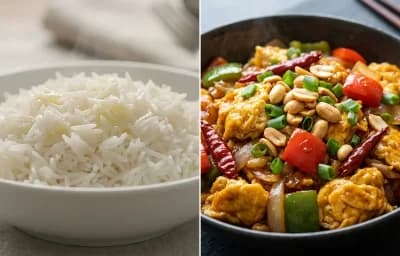 Steamed Basmati Rice with Kung Pao Eggs