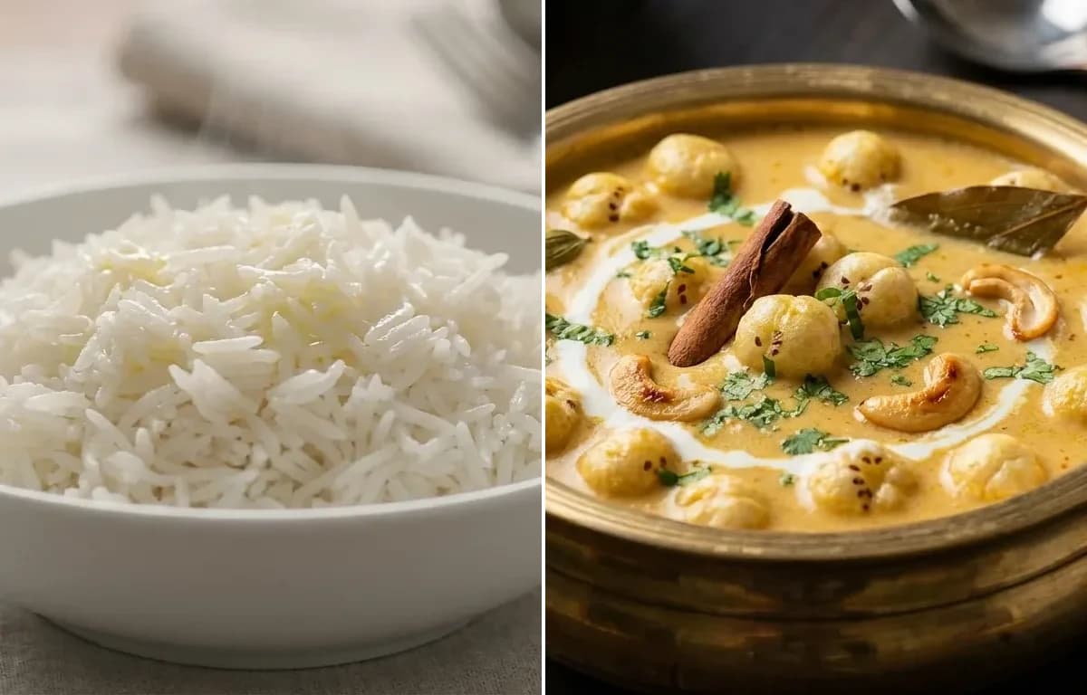 Steamed Basmati Rice with Makhana Korma