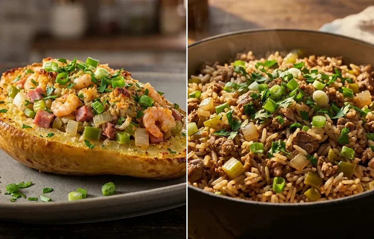 Stuffed Mirliton with Dirty Rice