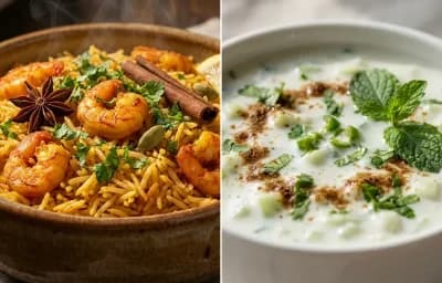 Sungta Pulao with Cucumber Raita