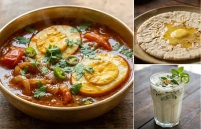 Tameta Inda nu Shaak with Jowar Bhakri and Masala Chaas