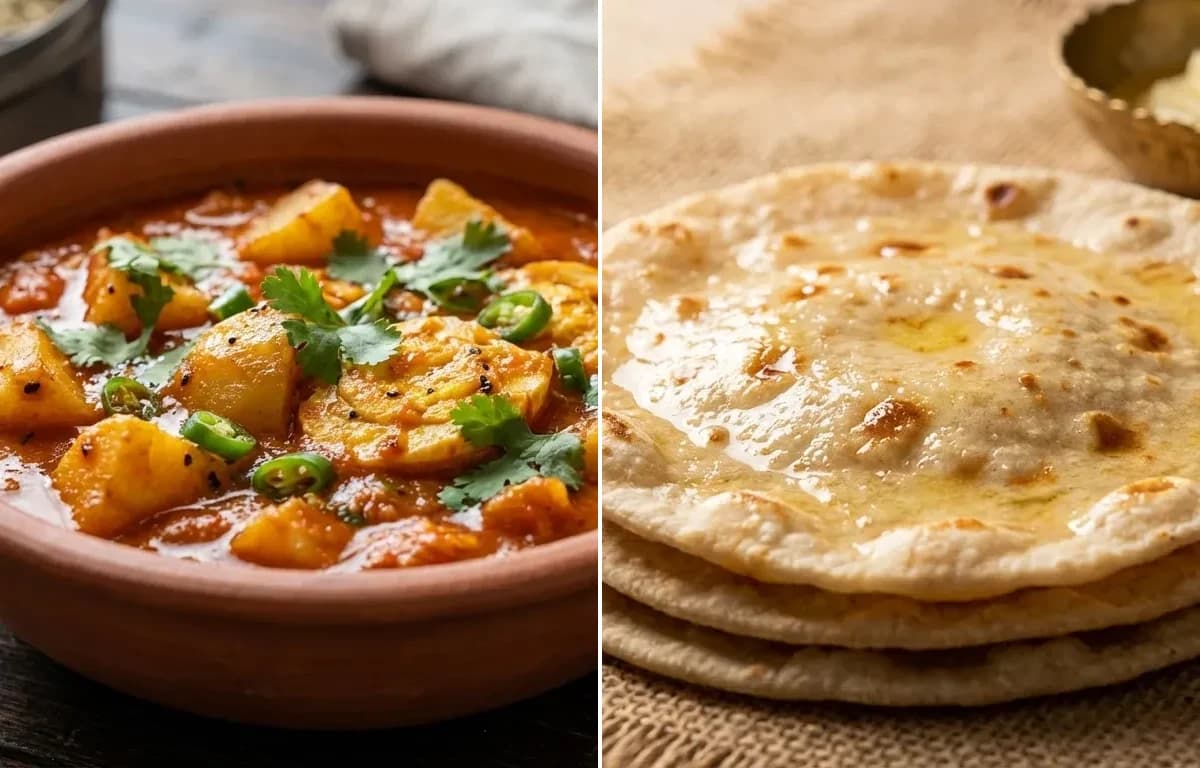 Tameta Papeta ma Eeda with Rotli