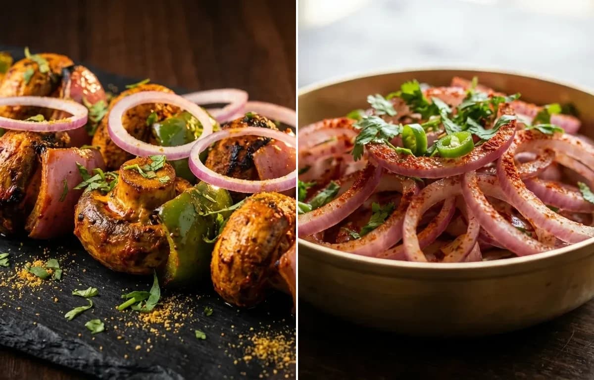 Tandoori Mushroom Tikka with Onion Salad