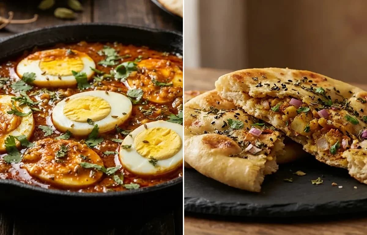 Tawa Egg Masala with Amritsari Kulcha