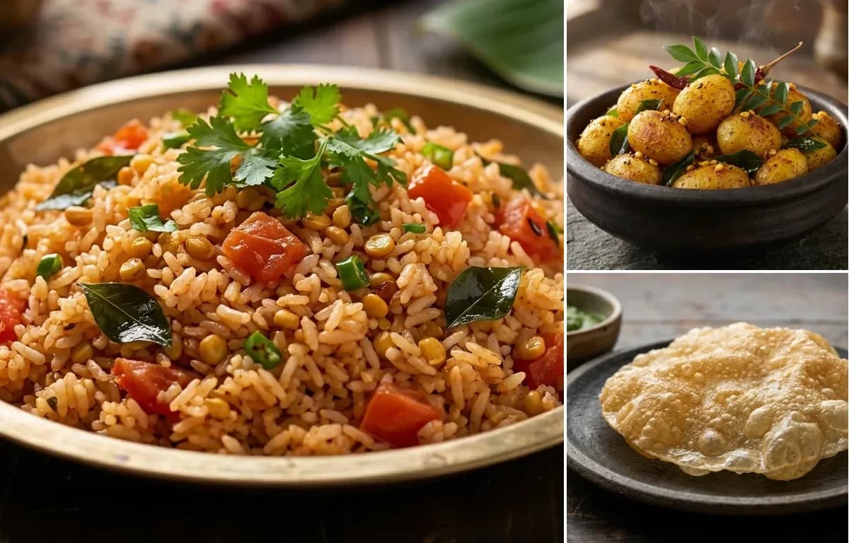 Thakkali Sadam, Urulai Roast and Appalam