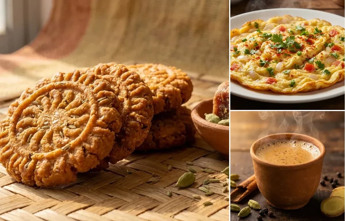 Thekua, Masala Omelette and Masala Chai