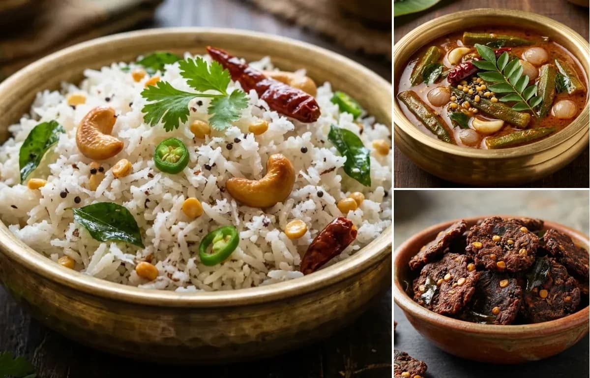 Thengai Sadam, Vendaikkai Puli Kuzhambu and Vadagam