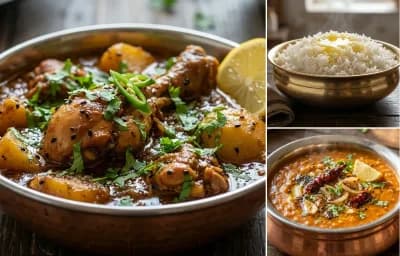 Til Diya Murgi with Joha Rice and Masur Dal Tadka