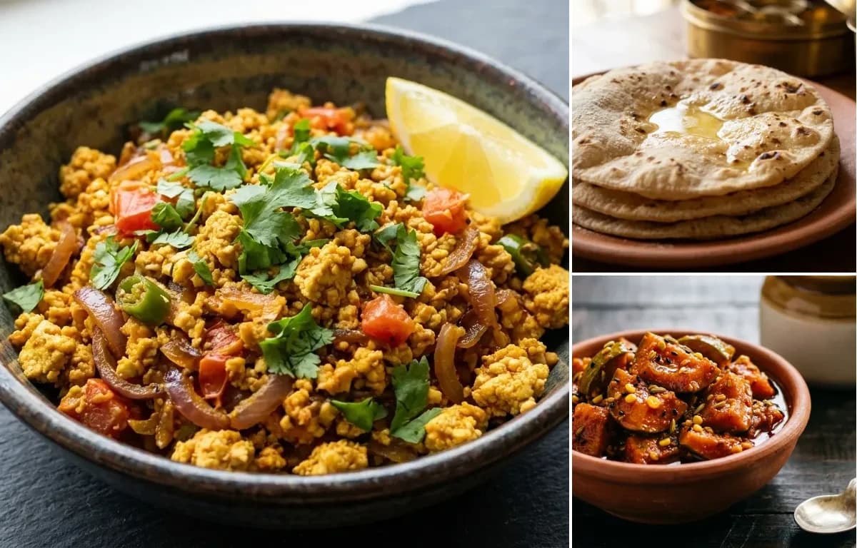 Tofu Bhurji, Roti and Mango Pickle