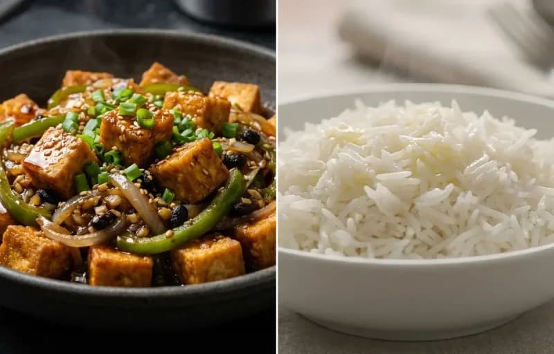 Tofu in Black Bean Sauce with Steamed Basmati Rice