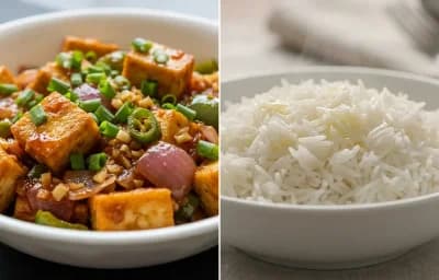 Tofu in Hot Garlic Sauce with Steamed Basmati Rice
