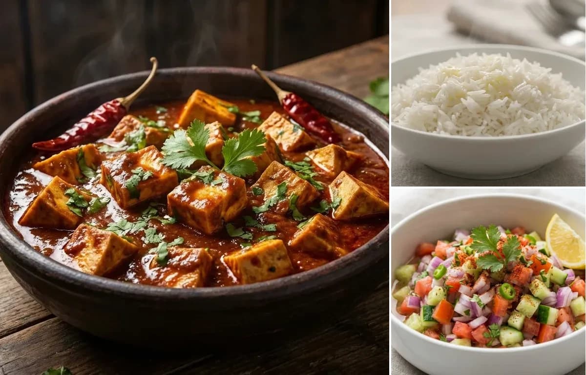 Tofu Vindaloo, Steamed Basmati Rice and Kachumber Salad