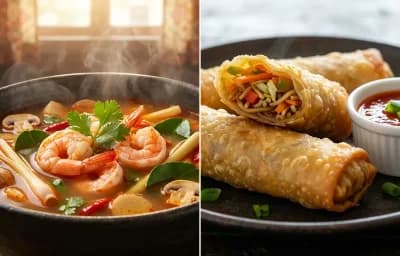 Tom Yum Soup with Vegetable Spring Rolls