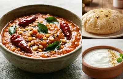 Tomato Chutney with Phulka and Dahi