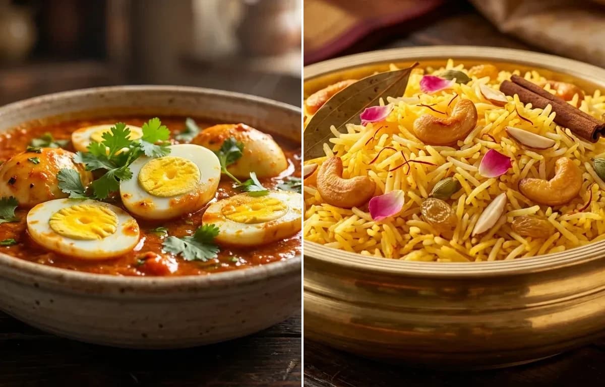 Tomato Egg Curry with Kesar Pulao