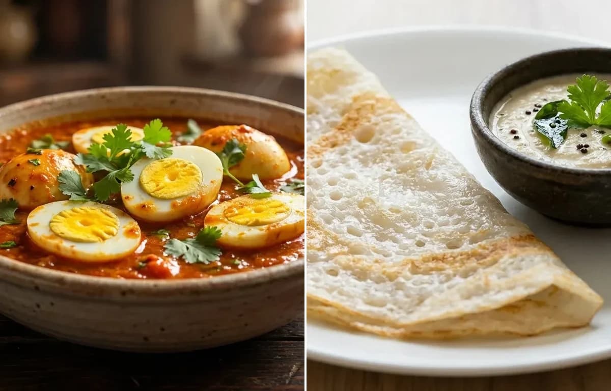 Tomato Egg Curry with Neer Dosa