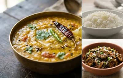 Trevti Dal with Steamed Basmati Rice and Karela nu Shaak