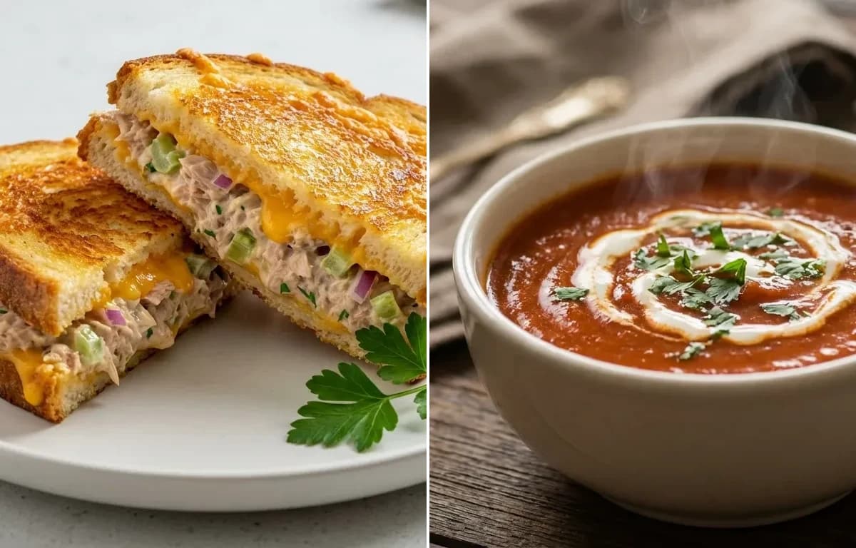 Tuna Melt Sandwich with Tomato Soup