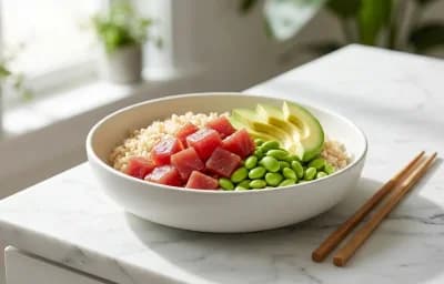 Tuna Poke Bowl with Edamame Avocado and Mango