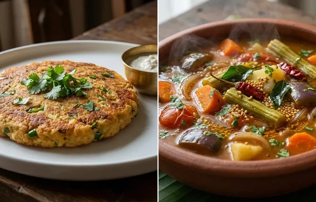 Urad Dal Polo with Vegetable Sambar