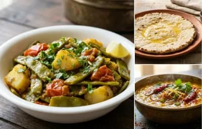 Valor Papdi nu Shaak with Jowar Rotla and Dal Tadka
