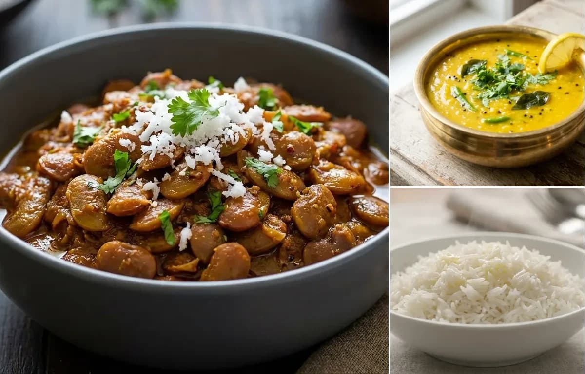 Valpapdichi Bhaji, Konkani Dal Toy and Steamed Basmati Rice