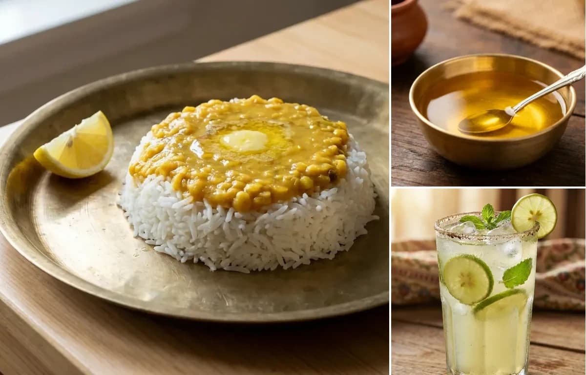 Varan Bhaat, Ghee and Nimbu Pani