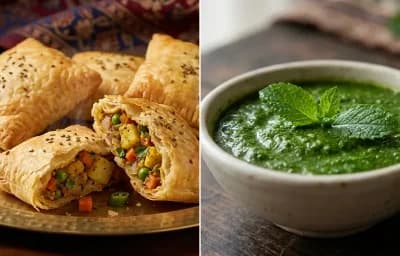Veg Lukhmi with Mint Chutney